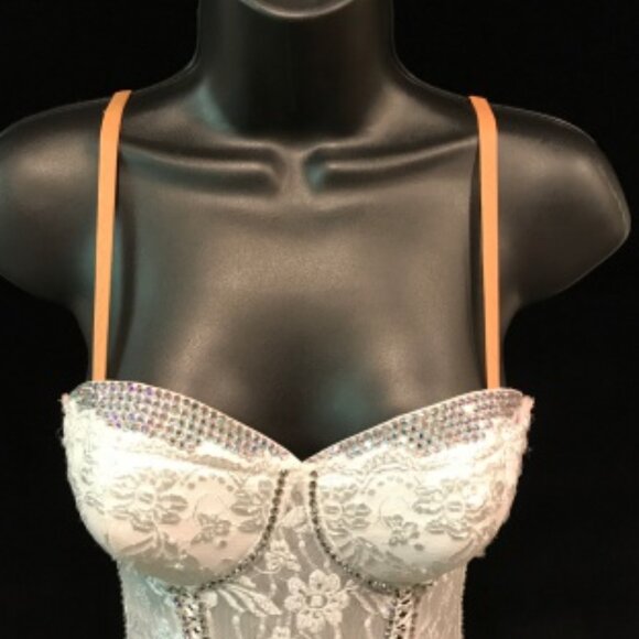 "Western Bride" Ballroom Rhythm Couture Dress White lace & Swarovski XS/Juniors - Picture 3 of 9